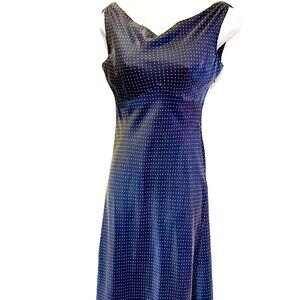 Parallel Dresses Navy Polka Dot 100% Silk Midi Dress Size 6 USA
